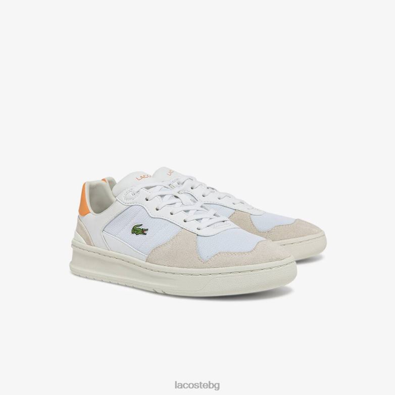 Жени Lacoste бяло/оранжево велурени и текстилни кецове perf-shot обувки XTV622750