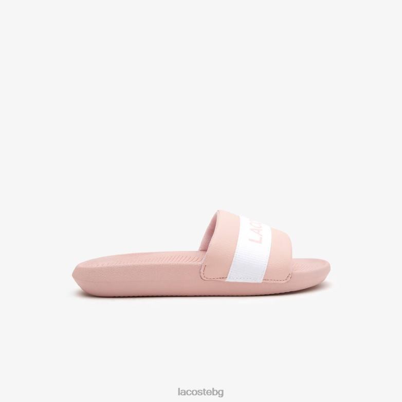 Жени Lacoste светло розово и бяло кроко синтетични и текстилни пързалки обувки XTV622711