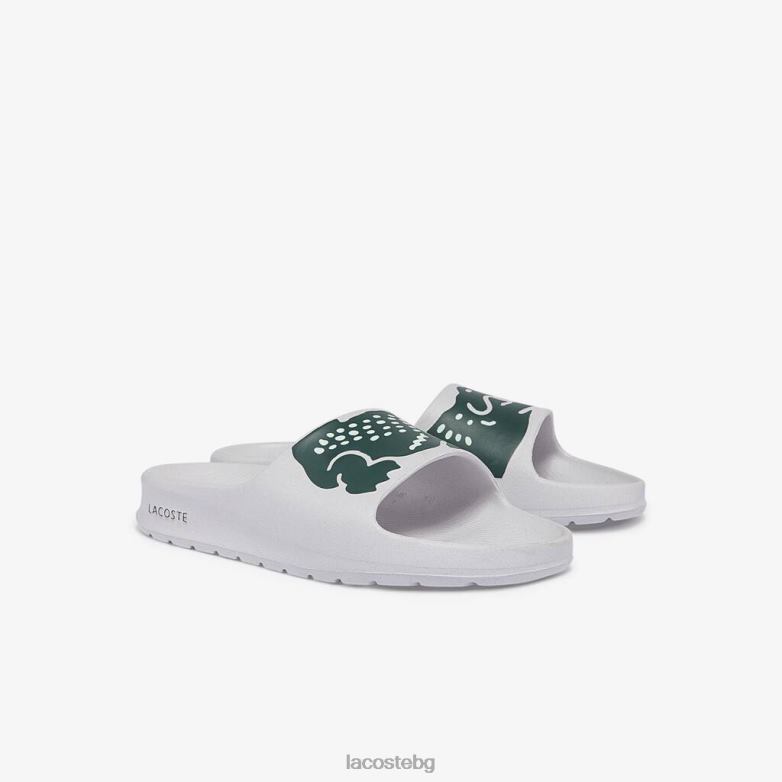Жени Lacoste бяло и тъмно зелено croco 2.0 синтетични диапозитиви обувки XTV622697