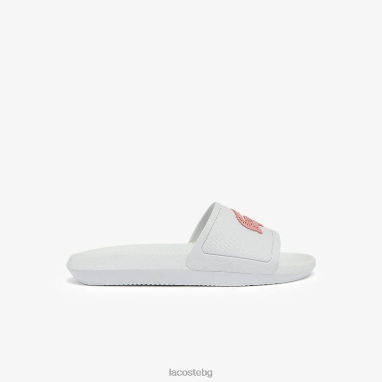Жени Lacoste бяло и светло розово croco водоотблъскващи синтетични пързалки обувки XTV622702