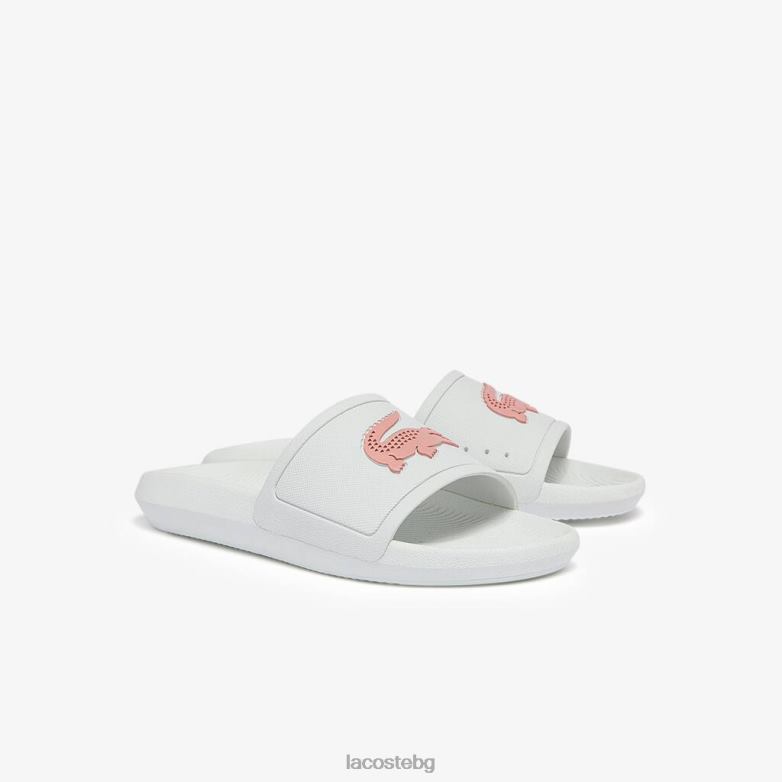Жени Lacoste бяло и светло розово croco водоотблъскващи синтетични пързалки обувки XTV622702