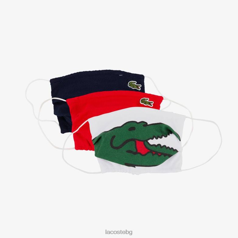 деца Lacoste тъмносиньо/червено/бяло пакет от 3 памучни защитни маски за лице аксесоари XTV623280