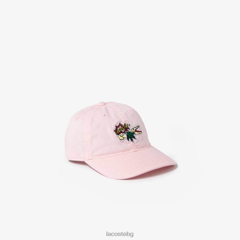 деца Lacoste светло розово капачка със значка с комичен ефект аксесоари XTV623273