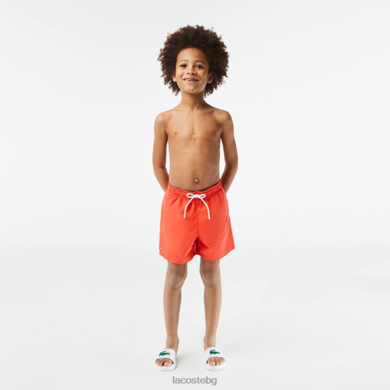 деца Lacoste оранжево/зелено бързосъхнещи плътни бански шорти облекло XTV623104