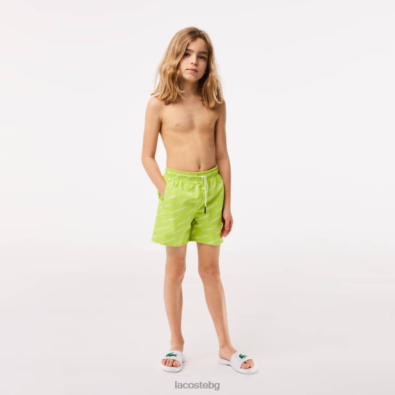 деца Lacoste жълто/бяло щамповани рециклирани полиестерни бански гащи облекло XTV623109
