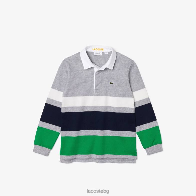 деца Lacoste сив цвят/бял/син/зелен раирана памучна ръгби поло тип обикновена кройка облекло XTV623151