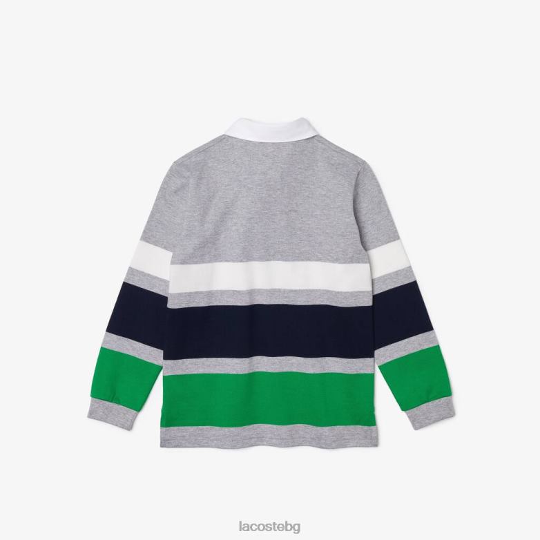 деца Lacoste сив цвят/бял/син/зелен раирана памучна ръгби поло тип обикновена кройка облекло XTV623151