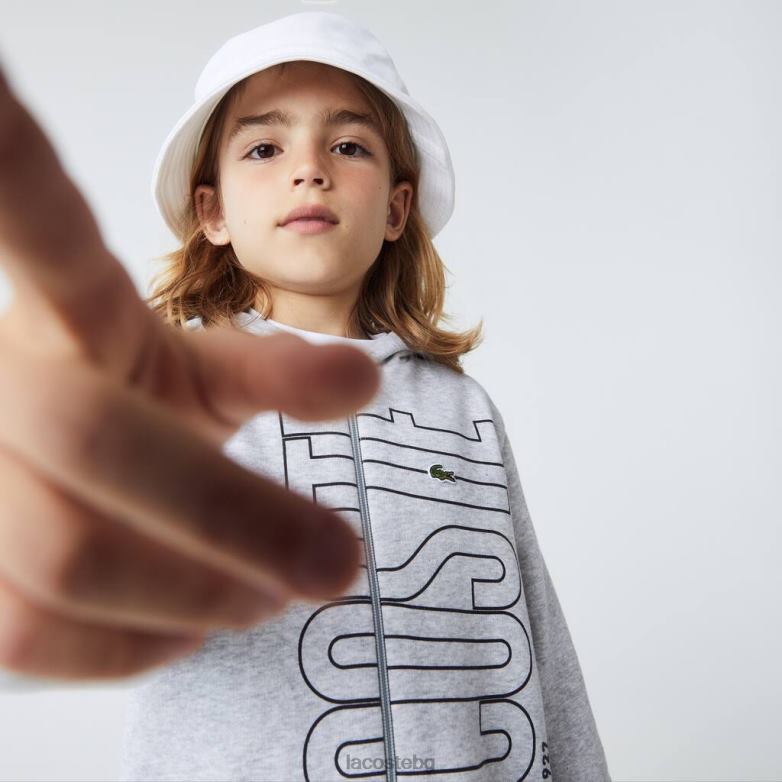 деца Lacoste сив chine брандиран суичър с качулка и цип облекло XTV623184