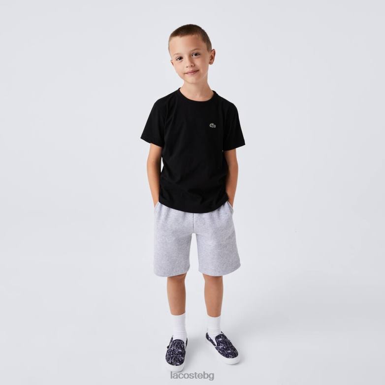 деца Lacoste черен спортна дишаща тениска от смесен памук облекло XTV623028