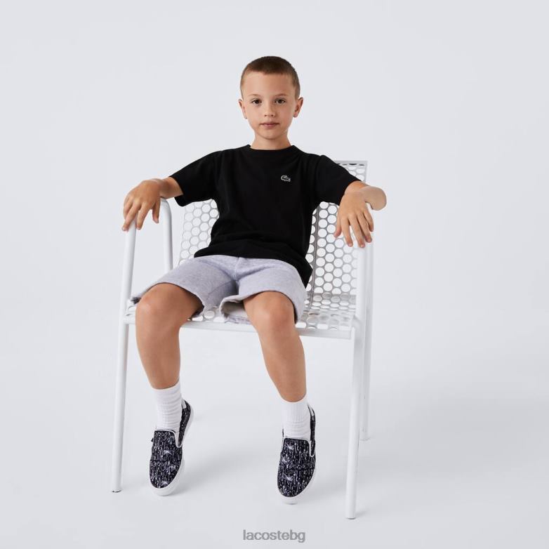 деца Lacoste черен спортна дишаща тениска от смесен памук облекло XTV623028