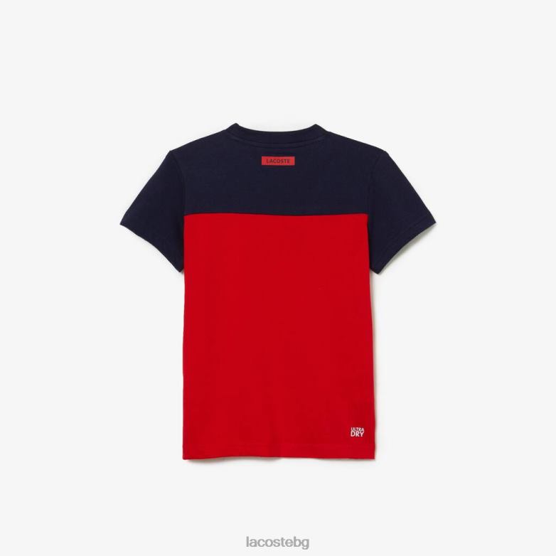 деца Lacoste морско синьо/червено спортна фланелка облекло XTV623148