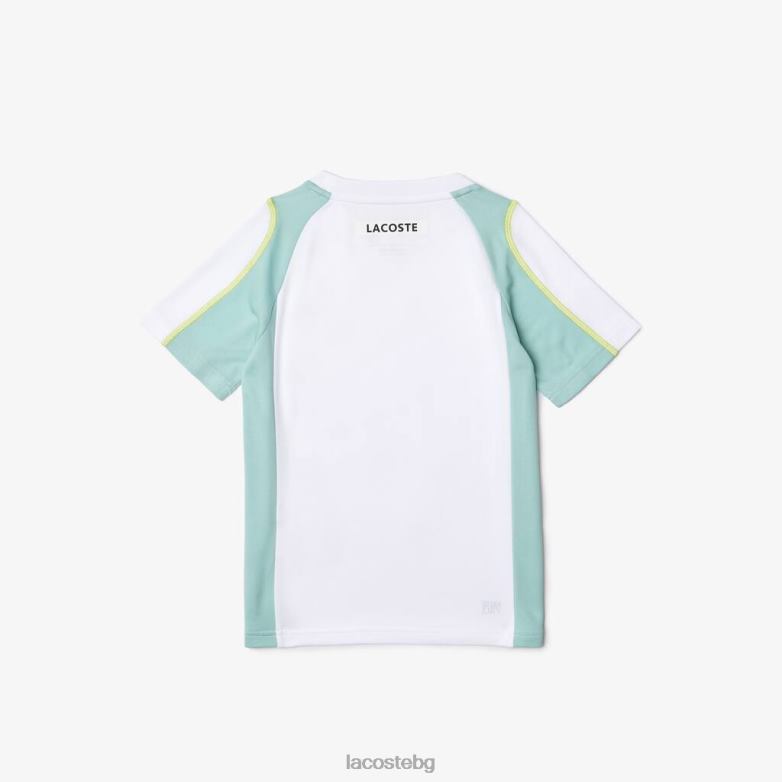 деца Lacoste бяло/светло зелено/жълто пике тениска colorblock тениска облекло XTV623008