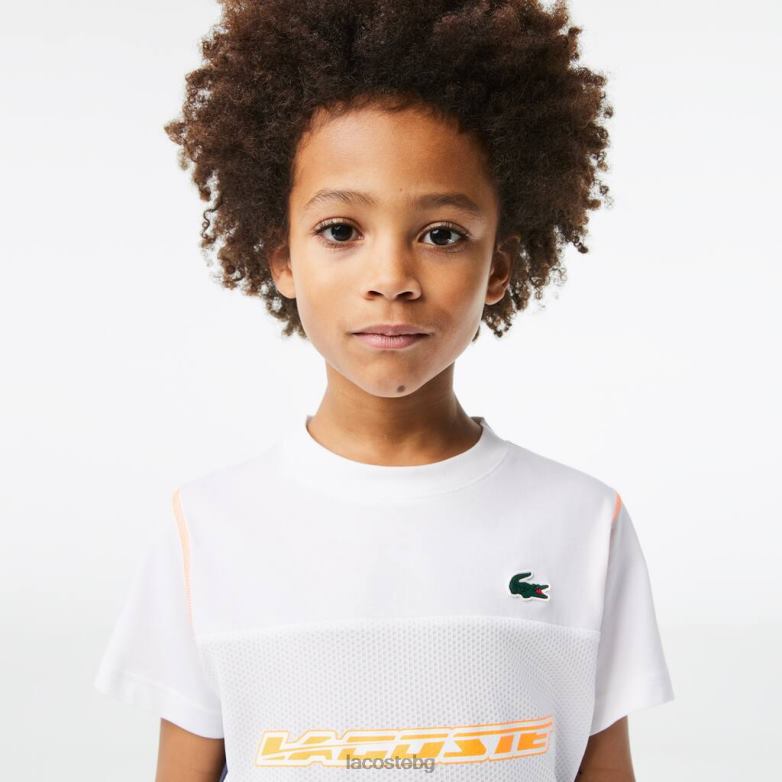 деца Lacoste бяло/синьо/оранжево тениска x daniil medvedev фланелка облекло XTV623005