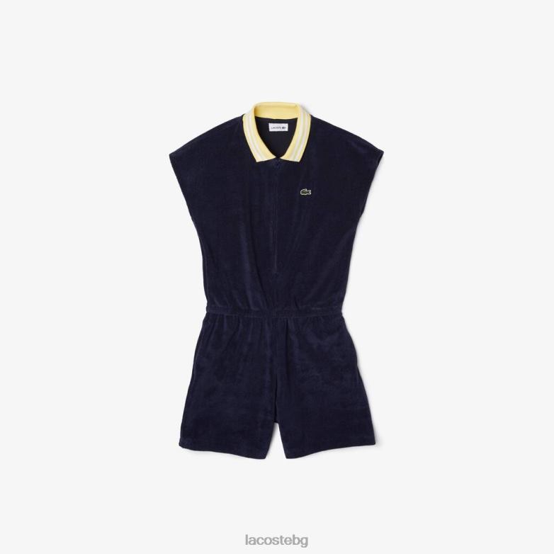 деца Lacoste тъмносиньо/жълто/бяло хавлиен памучен костюм за игра облекло XTV623307