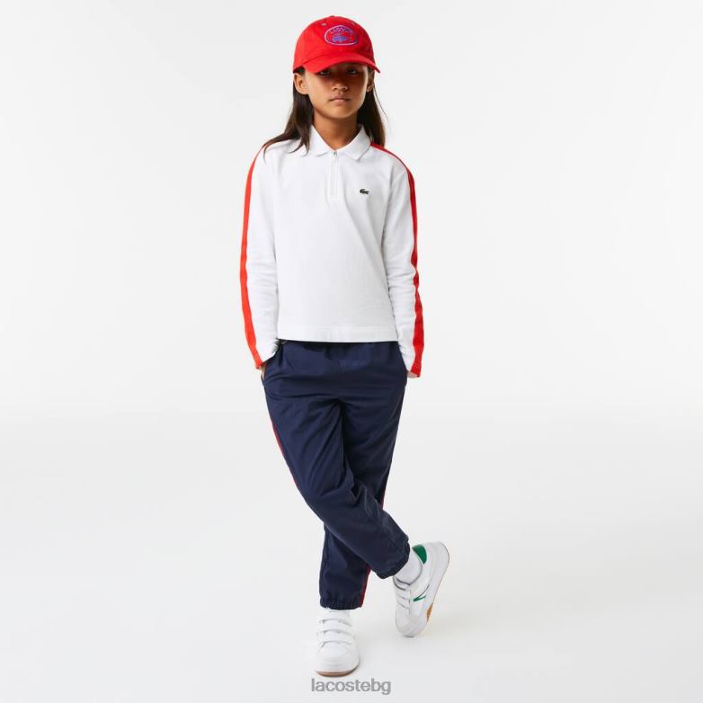 деца Lacoste бяло/червено поло с цип с контрастна лента облекло XTV623144