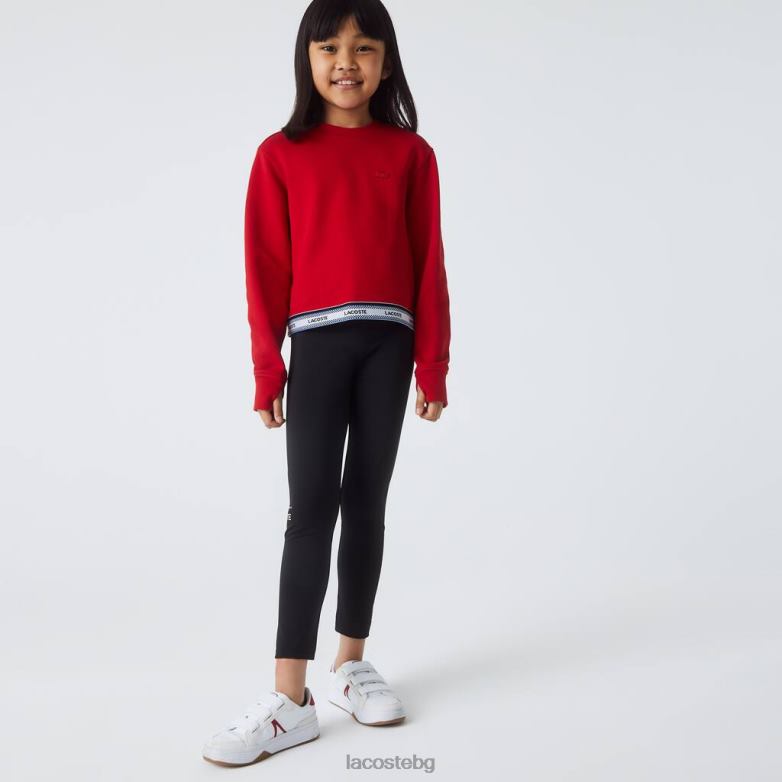 деца Lacoste червен къс суичър с щампована лента облекло XTV623207