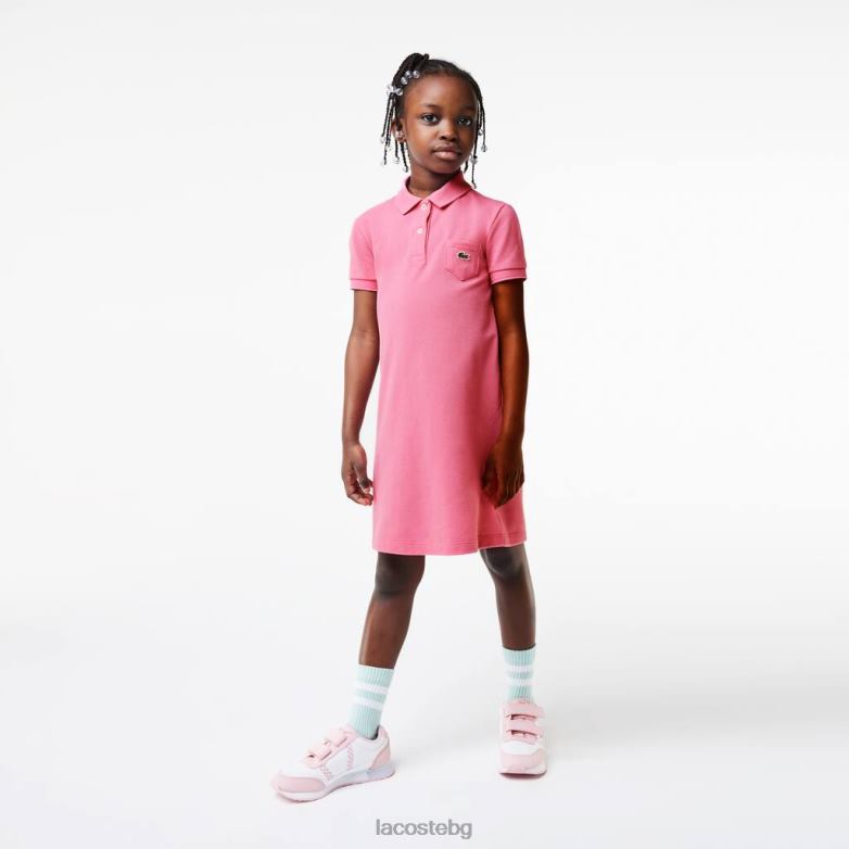 деца Lacoste розово памучна поло рокля облекло XTV623081