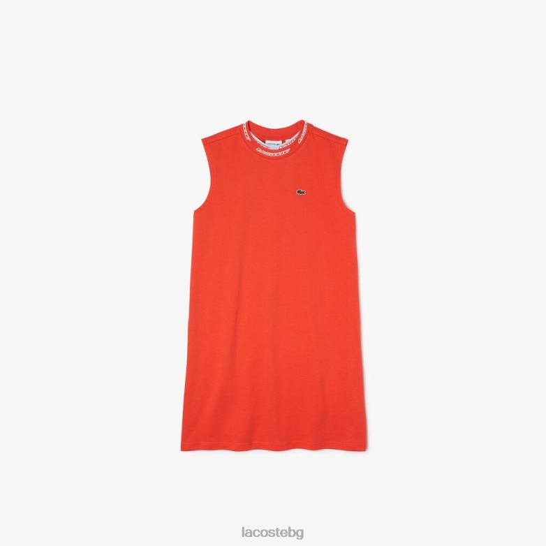 деца Lacoste оранжево рокля с тениска с лого от памучно трико и обло деколте облекло XTV623085