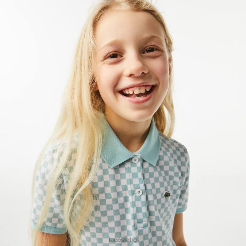 деца Lacoste светло зелено/бяло карирана поло рокля от органичен памук облекло XTV623092