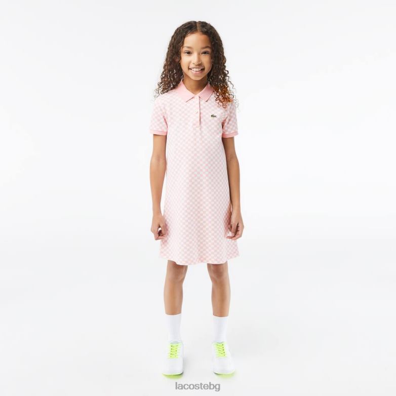 деца Lacoste розово/бяло карирана поло рокля от органичен памук облекло XTV623093