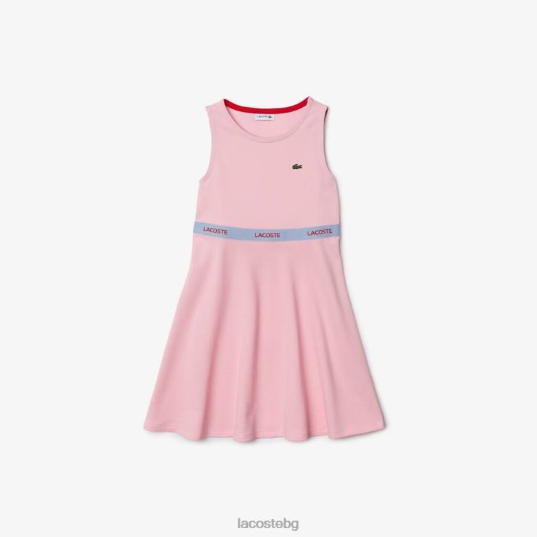 деца Lacoste розово/червено маркова рокля с талия от органичен памук облекло XTV623285