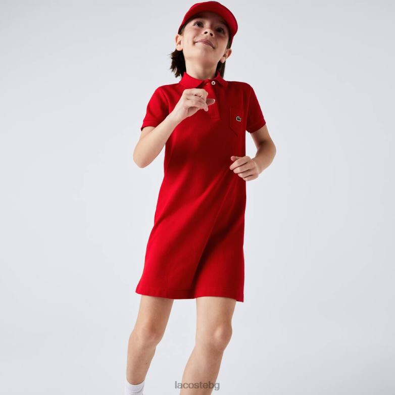 деца Lacoste червен памучна поло рокля облекло XTV623290