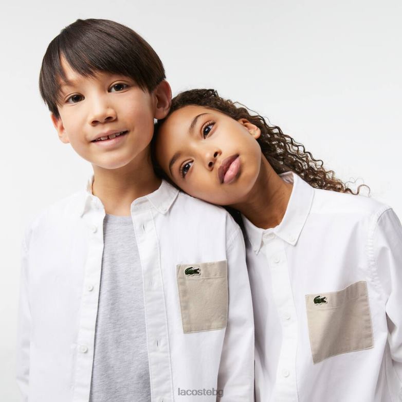 деца Lacoste бяло/бежово контрастна риза с джоб облекло XTV623080