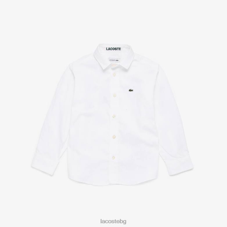 деца Lacoste бяло памучна оксфордска риза с райета облекло XTV623200