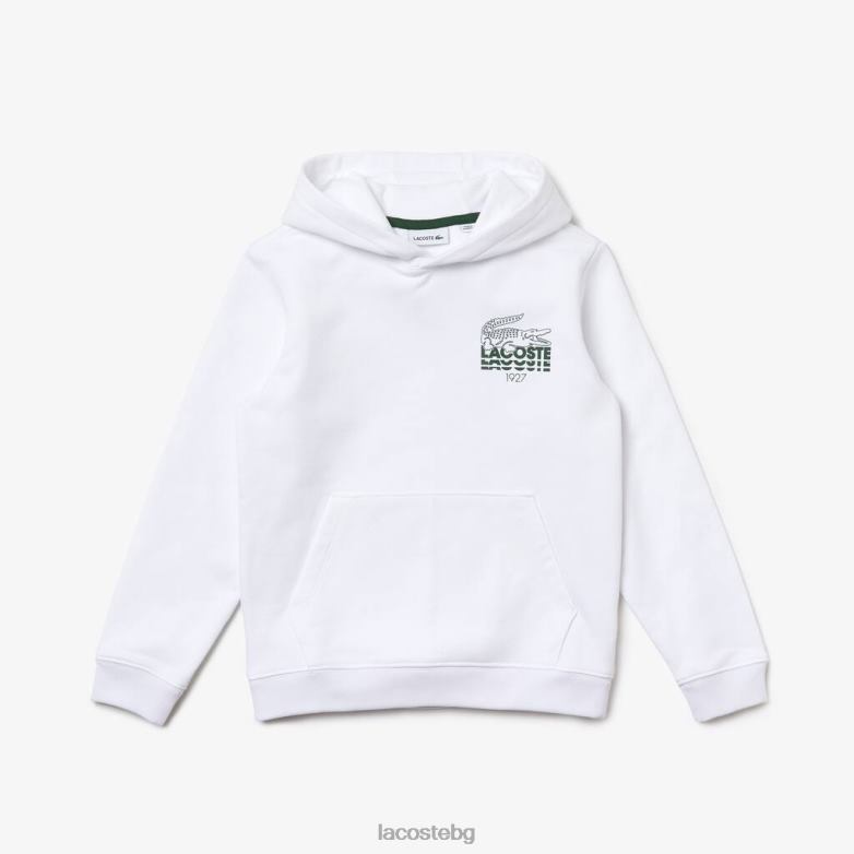 деца Lacoste бяло крокодилска памучна качулка облекло XTV623202
