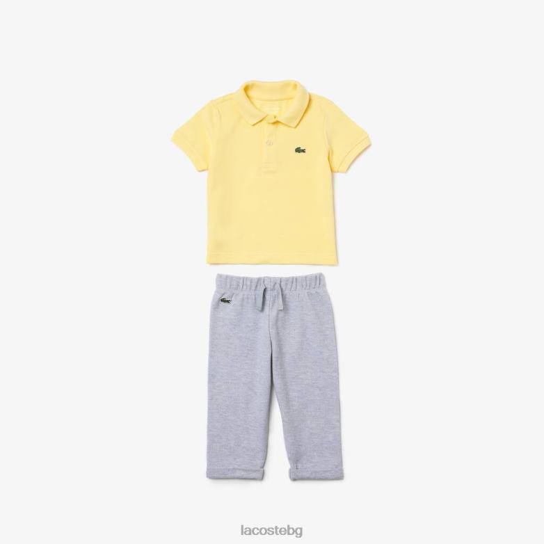 деца Lacoste сив chine/жълт комплект играчка и пижама от органичен памук облекло XTV622983