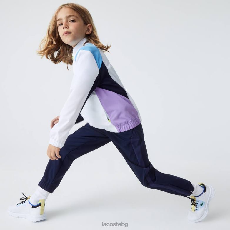 деца Lacoste бяло/синьо/тъмносиньо/лилаво спортен тенис анцуг с цветни блокове облекло XTV623185