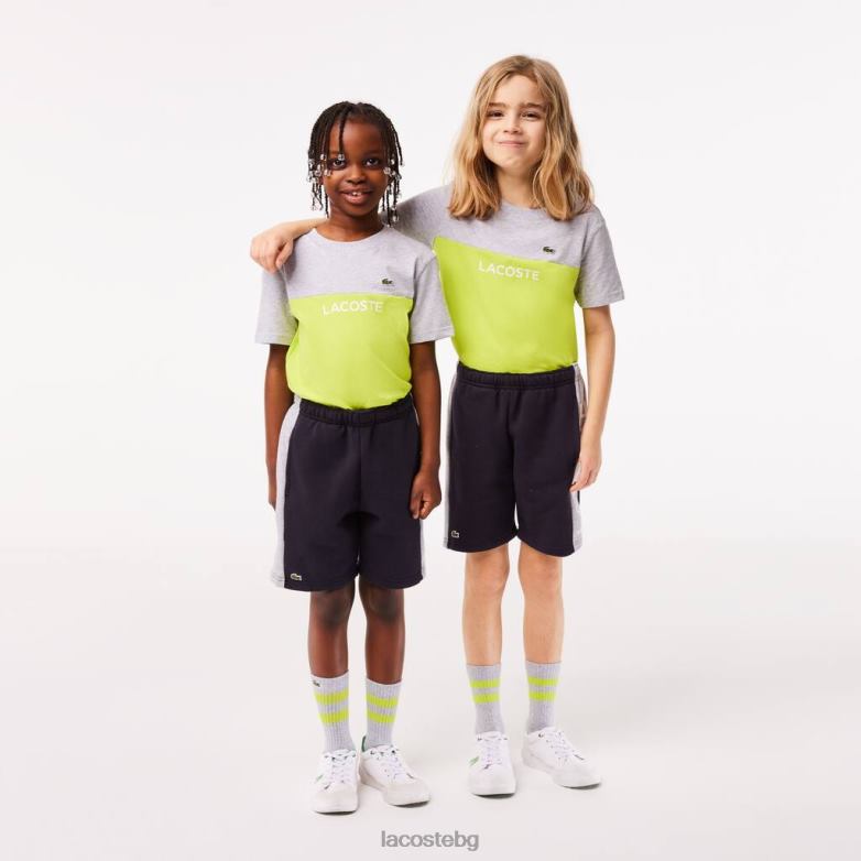 деца Lacoste тъмносин/сив китай шорти от органичен памук с цветни райета облекло XTV623089