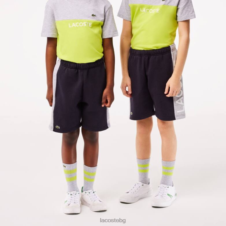 деца Lacoste тъмносин/сив китай шорти от органичен памук с цветни райета облекло XTV623089