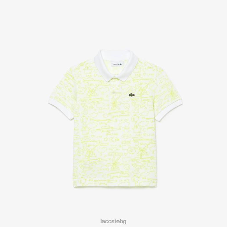 деца Lacoste бяло пети пике поло с графичен органичен памук облекло XTV622957