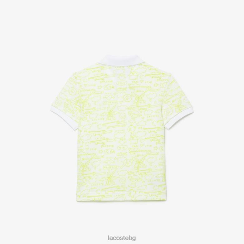 деца Lacoste бяло пети пике поло с графичен органичен памук облекло XTV622957