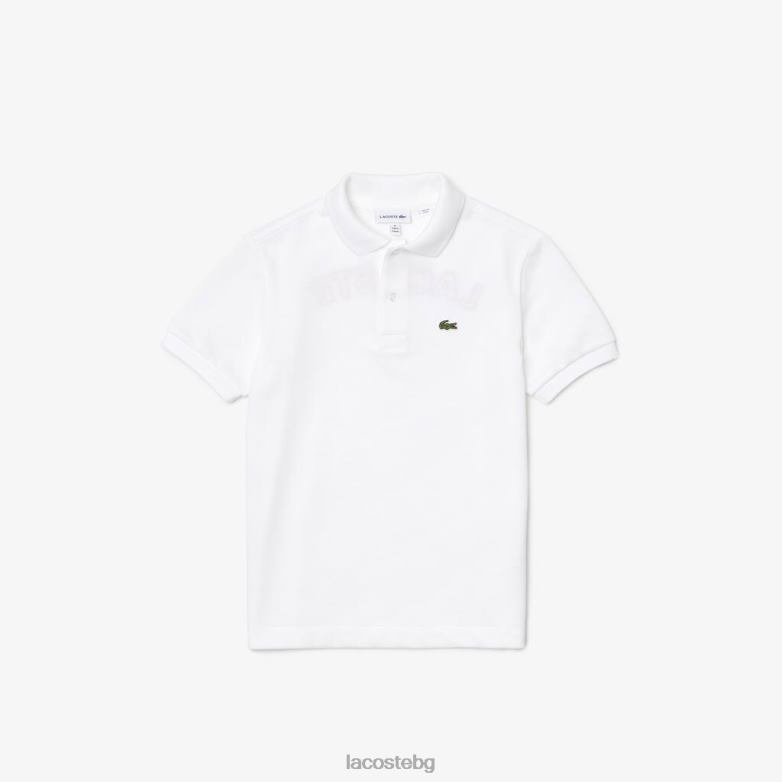 деца Lacoste бяло/червено наследствено памучно пике поло с букви облекло XTV622964