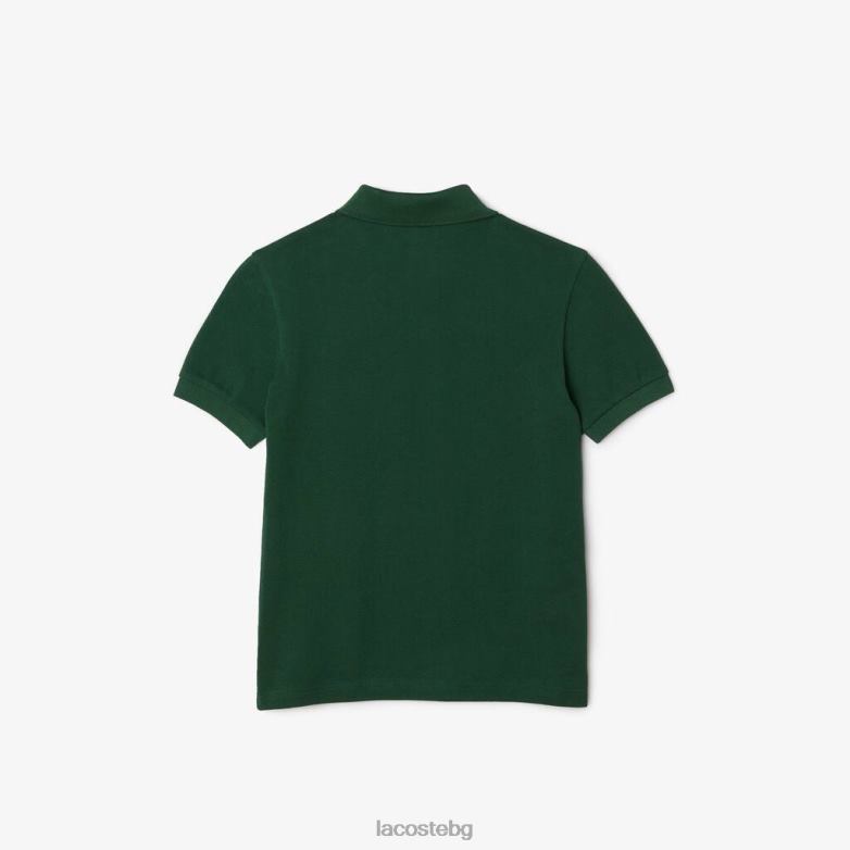 деца Lacoste зелено поло с контрастен принт от органичен памук облекло XTV623034
