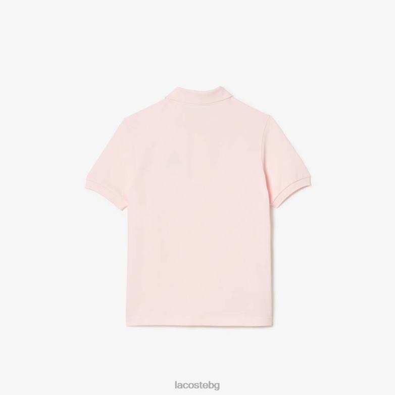 деца Lacoste светло розово комична значка пике поло от органичен памук облекло XTV623146