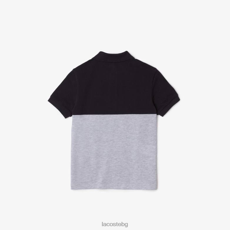 деца Lacoste тъмносин/сив китай органичен памук пике colorblock поло облекло XTV623038