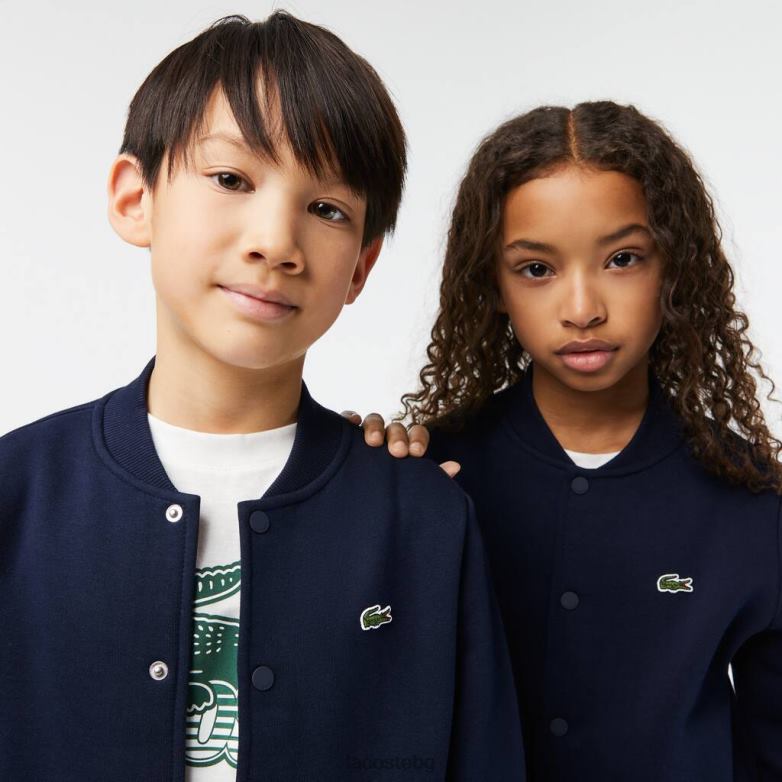 деца Lacoste тъмносин поларен суичър с копчета облекло XTV623044