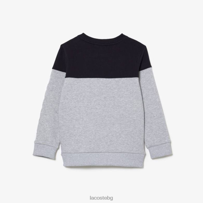 деца Lacoste тъмносин/сив китай суичър с цветни блокове от фланел от органичен памук облекло XTV623064