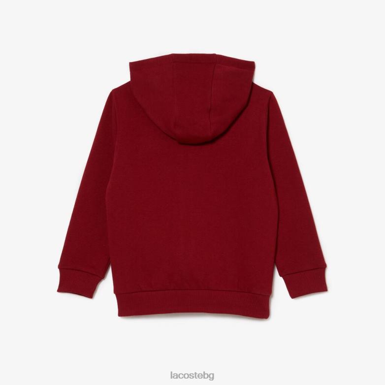 деца Lacoste бордо суичър с качулка и цип с джоб на кенгуру облекло XTV623192
