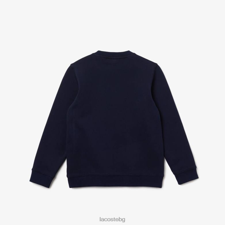 деца Lacoste тъмносин памучен поларен суичър с марка крокодил облекло XTV623204