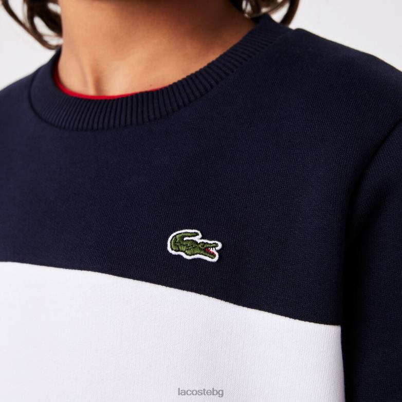 деца Lacoste тъмносиньо/бяло/червено брандиран суичър с кръгла яка облекло XTV623237