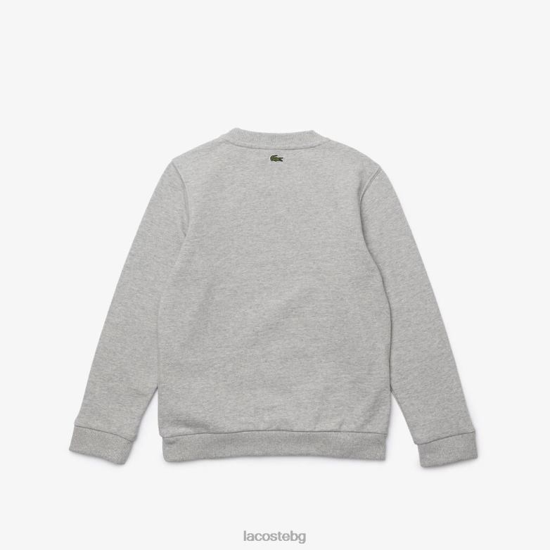 деца Lacoste сив цвят/бял поларен суичър с крокодилски принт облекло XTV623244