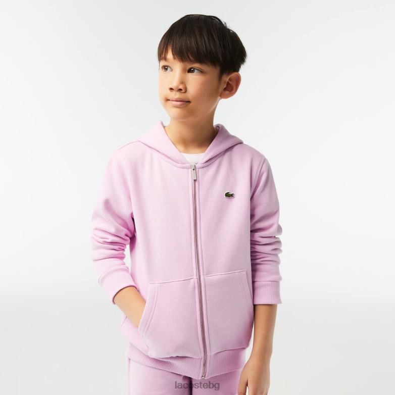 деца Lacoste розово суичър с качулка и цип с джоб на кенгуру облекло XTV623252