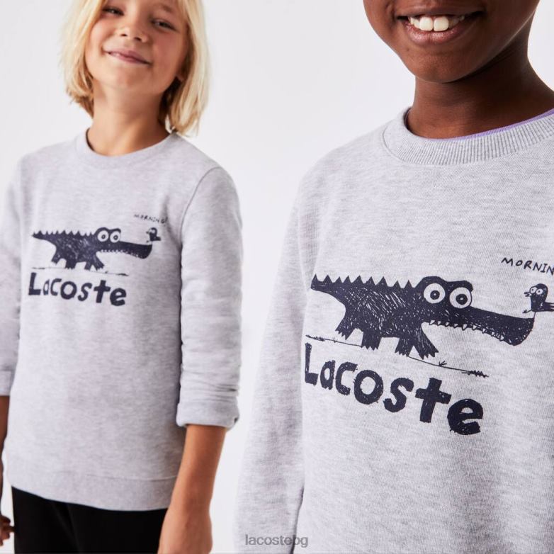 деца Lacoste сив chine суичър с деколте с крокодилски принт облекло XTV623230