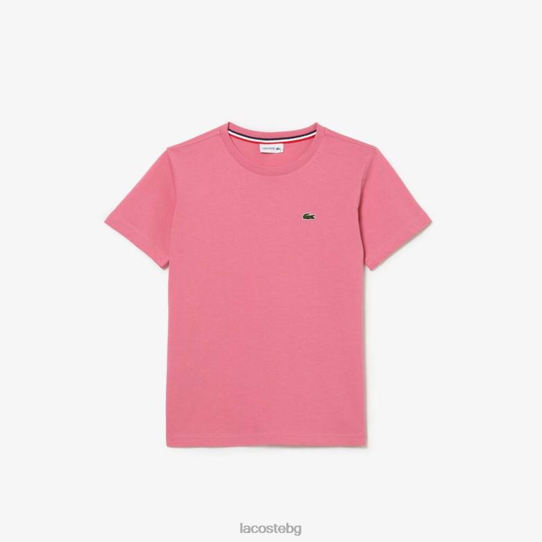 деца Lacoste розово тениска от памучно трико с кръгла яка облекло XTV623011