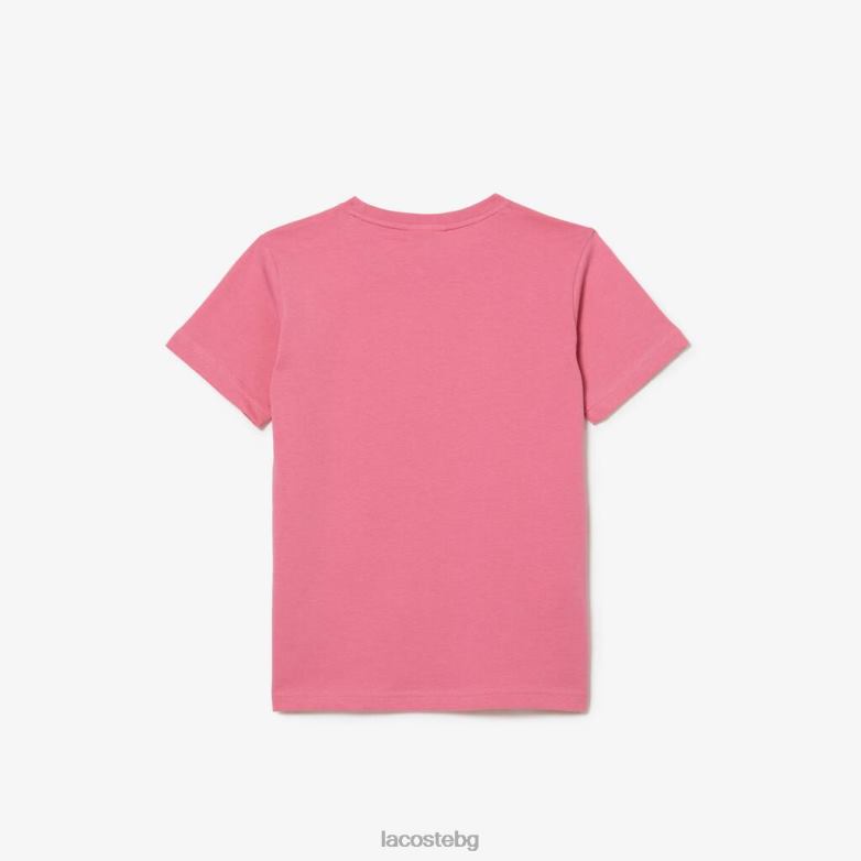 деца Lacoste розово тениска от памучно трико с кръгла яка облекло XTV623011