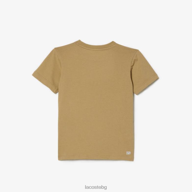 деца Lacoste бежово/оранжево спортна тенис техническа фланелка с голяма крокодилна тениска облекло XTV623018